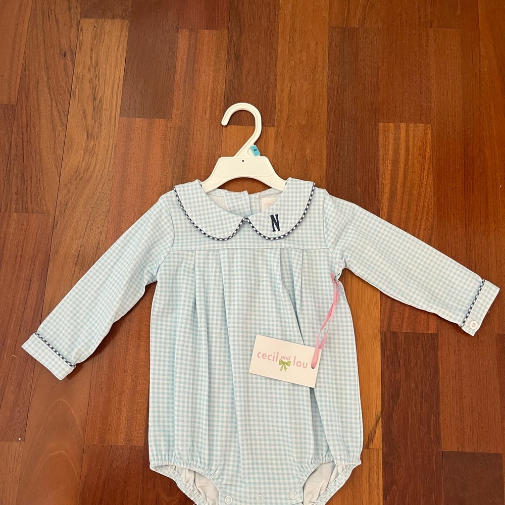 Adorable brand new Cecil and Lou bubble with "N" mono on collar!